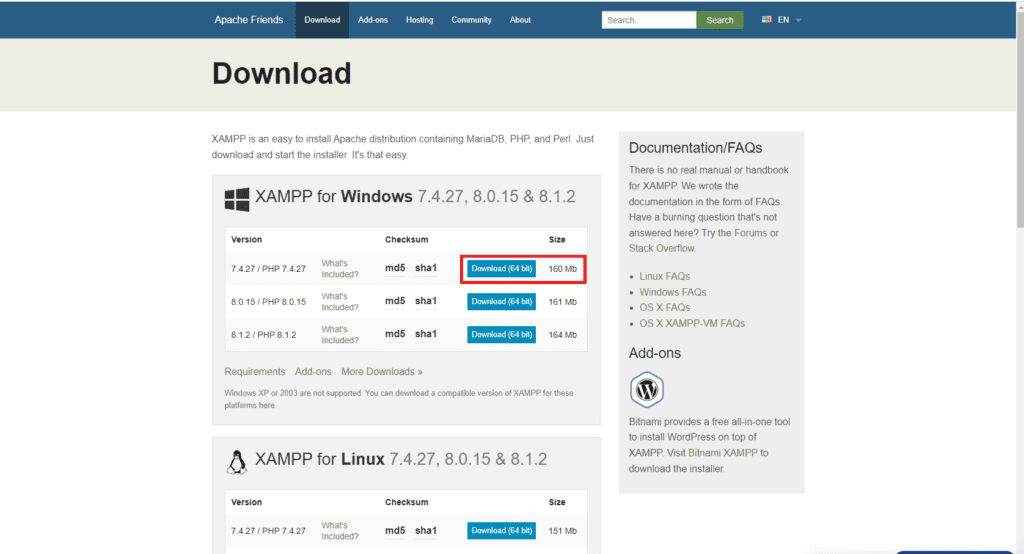 Select Your Operating System to install Xampp