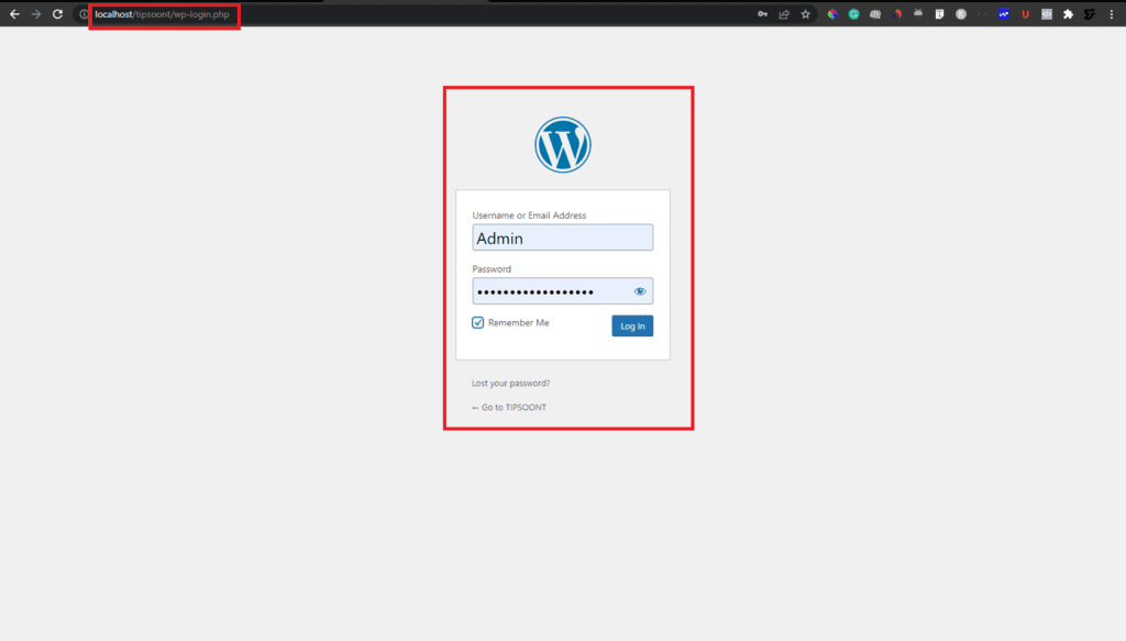 Install WordPress on Xampp login to admin panel