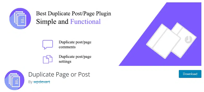 Duplicate post and page plugin: