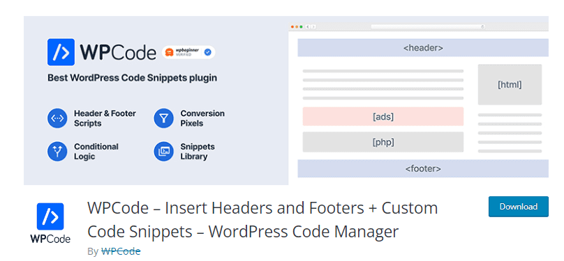 WP code insert header and footer WordPress Plugin