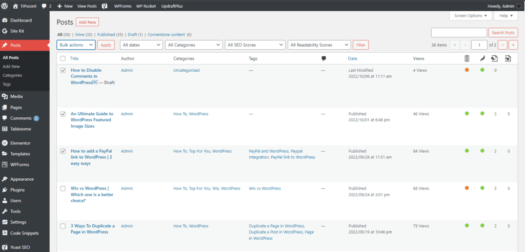 All Post page In WordPress dashboard 