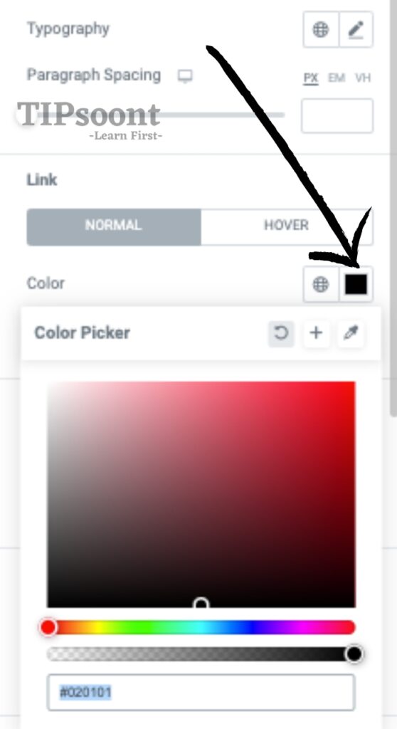 By Clicking on small Black box you can easily select the specific color from plate for your link