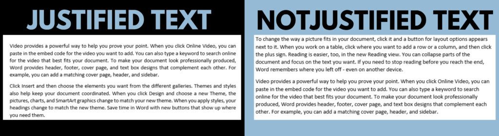 Justified vs Not Justified Text 