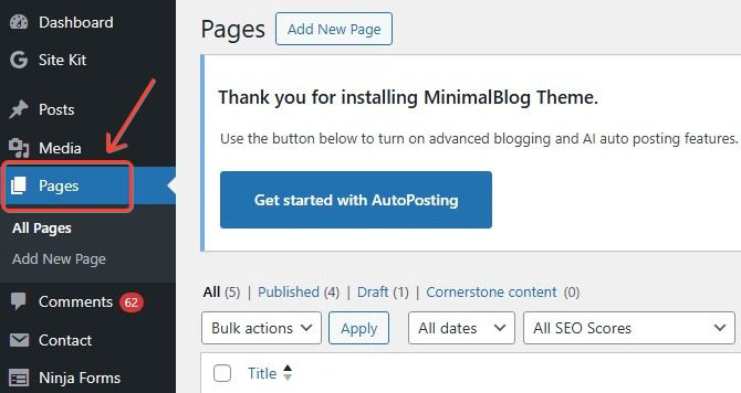 select page to Change Page Title in WordPress 