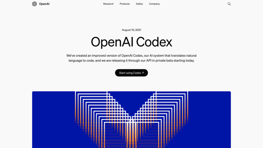 Homepage of wordpress ai code genrator by open ai named open ai codex